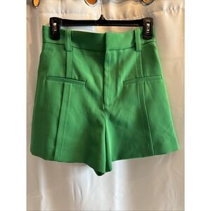 ZARA High waisted trouser shorts pleated Green size XS  Belt Loops Preppy